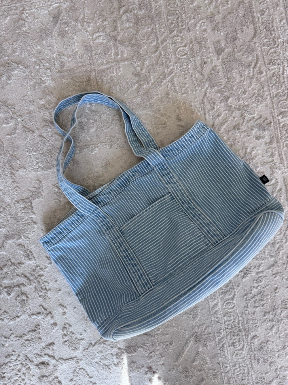 GAP Denim Striped Blue Canvas Tote Bag